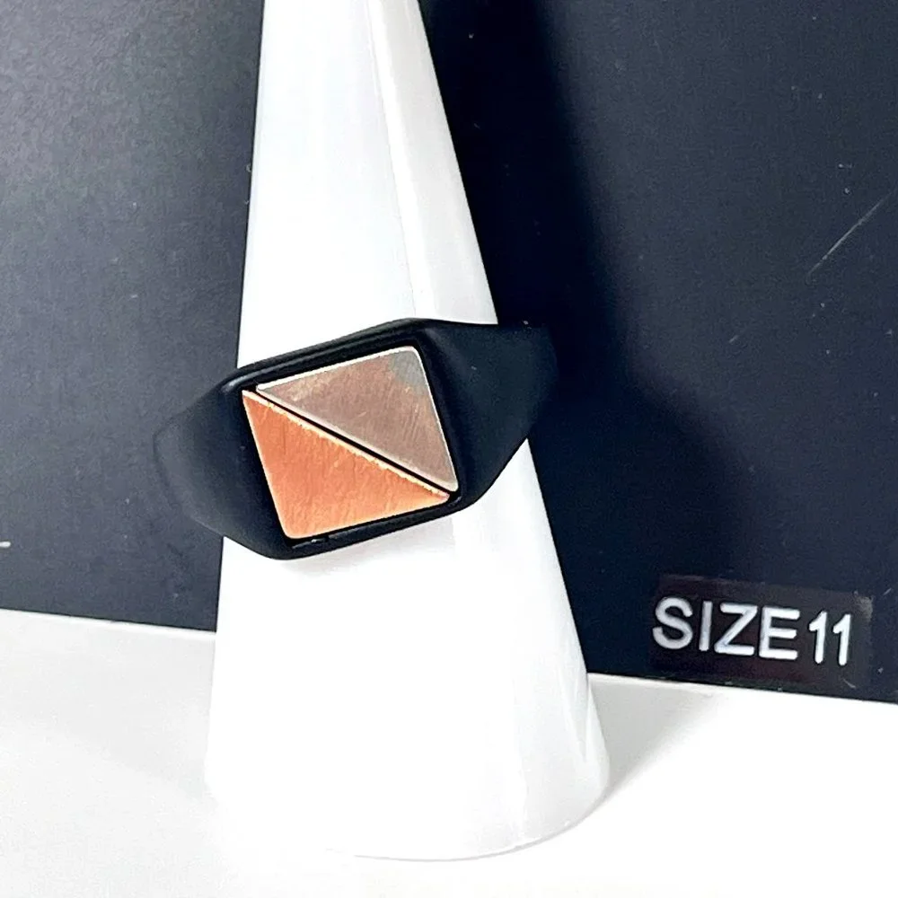 Size 11 Men's Matte Black Ring with Silver and Copper Accents G by Guess